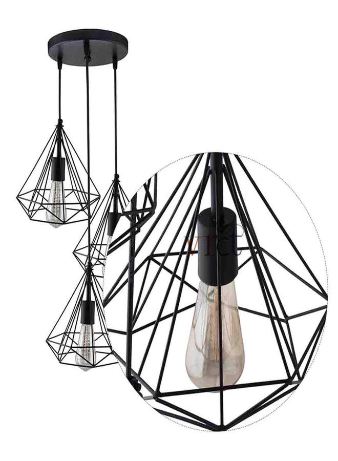 VRCT 3-Lights Round Cluster Chandelier Diamond Hanging Pendant Light, Bulb not Included, Black - Image 4